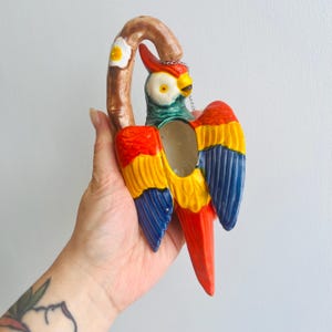 Macetero colgante vintage con forma de pájaro / Cadena de acero inoxidable actualizada / Mini macetero con forma de loro en el Japón ocupado