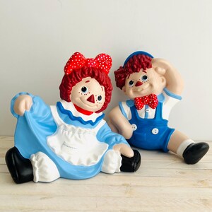 Vintage Raggedy Ann & Andy Figurines / Nursery or Kids Room Decor / Ceramic Hand Painted Figures