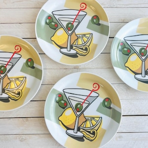 Vintage Martini Plates Set of 4 / Side Plates by Joie de Vivre MSC / Early 2000’s Y2K Barware Plates