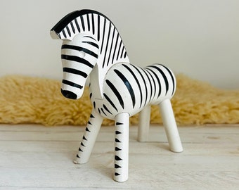 Vintage Kay Bojeson Zebra / Wooden Zebra Figurine / Hand Painted Wood