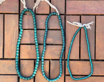 African necklace made of turquoise, transparent glass beads made of recycled glass - Ghana - Beads, Jewelry, Handmade, Upcycling