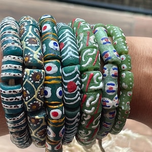 Green, yellow African bracelet / beaded bracelet made of recycled glass, hand-painted, beads from Ghana Friendship bracelet Partner bracelet