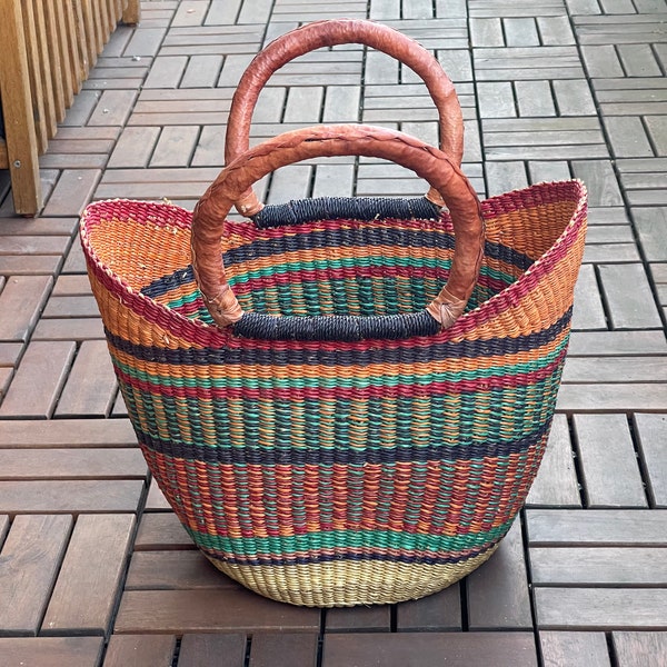 handgewebter Korb - Bolga Basket, U-Shopper, afrikanischer Picknickkorb, Einkaufskorb, Handtasche aus Stroh aus Bolgatanga, Ghana, Afrika