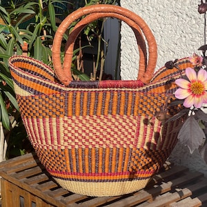 Bolga Basket, Medium Basket, Handwoven, U-Shopper, African Picnic Basket, Shopping Basket made of Straw from Bolgatanga, Ghana, Africa