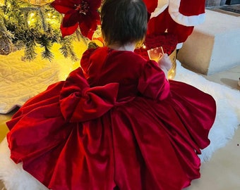 Robe de mariée en velours rouge fantaisie pour bébé fille, robe de Noël pour tout-petits, robe de fille d’anniversaire, robe de fille Photoshoot, cadeau de vêtements pour les filles