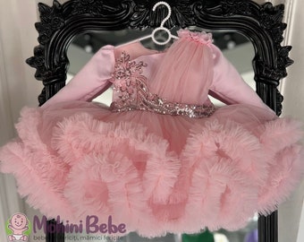 Robe bébé bouffante fantaisie rose, robe de baptême pour bébé fille, robe brodée blush, robe d'anniversaire fille bébé fille, robe de princesse de reconstitution historique