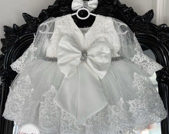 Robe d'anniversaire de petite fille en dentelle blanche, robe de baptême de princesse pour bébé, robe blanche pour baby shower, robe d'anniversaire pour fille et robe de soirée pour filles