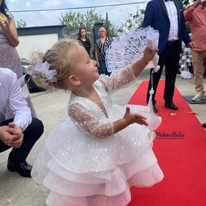 Perfect wedding white sequins dress, Shiny baby dress, Baby Fancy sparkle white Girl gown, Birthday girl dress, Baby party dress, Toddler white outfit, Formal baby white gown, christening white baby girl outfit, baptism baby dress, princess  dress