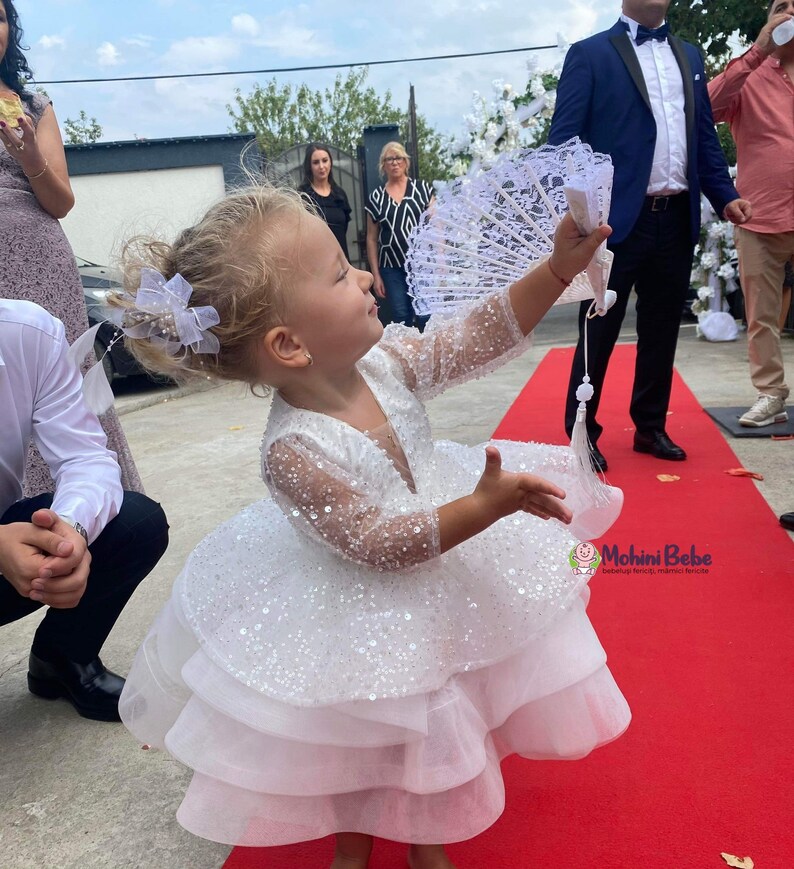 Perfect wedding white sequins dress, Shiny baby dress, Baby Fancy sparkle white Girl gown, Birthday girl dress, Baby party dress, Toddler white outfit, Formal baby white gown, christening white baby girl outfit, baptism baby dress, princess  dress