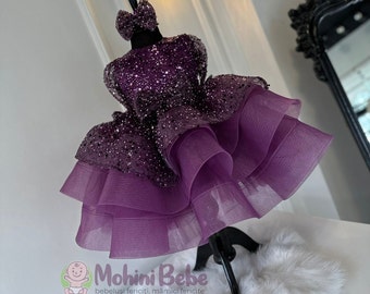 Robe de mariée fille à sequins violets, robe tutu violette, robe violette pour tout-petit pour séance photo, cadeau unique de vêtement pour bébé, robe scintillante pour bébé fille