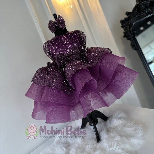 Wedding Purple sequin girl dress, Purple Tutu Dress, Photo session toddler purple gown, Unique baby clothing gift, Sparkle baby girl gown