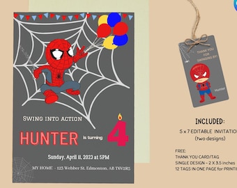 Spiderman Birthday Invitation Editable, Printable Template