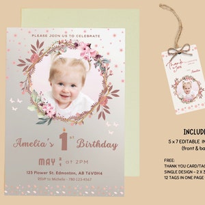 Invitación Boho, Primer Cumpleaños Boho, Baby Shower Boho