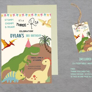 Dinosaur Invitation, Dinosaur Party, Three-rex Invitation