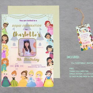 Princess Birthday Invitation, Princess Party, Editable Template