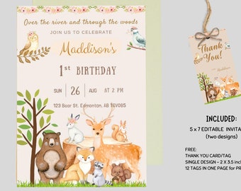 Woodlands Birthday Invitation Template, Printable Invitation, Woodland Party Invitation