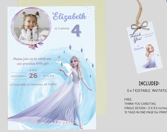 Frozen Birthday Invitation, Elsa Editable Invitation, Frozen Invitation Template