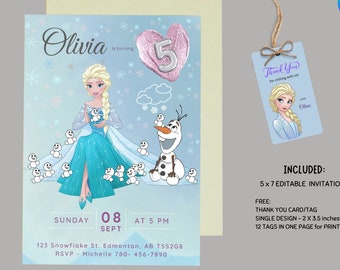 Frozen Invitation, Elsa Invitation, Frozen Birthday Party