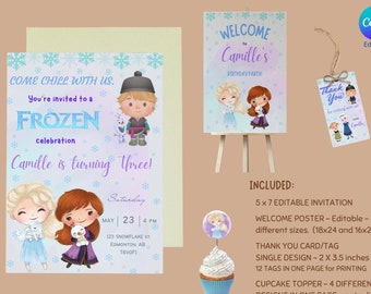 Frozen Birthday Bundle, Frozen Invitation, Frozen Cake Topper