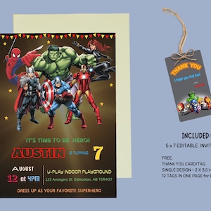 Avengers Birthday Invitation, Superhero Birthday Invitation, Spiderman Invitation