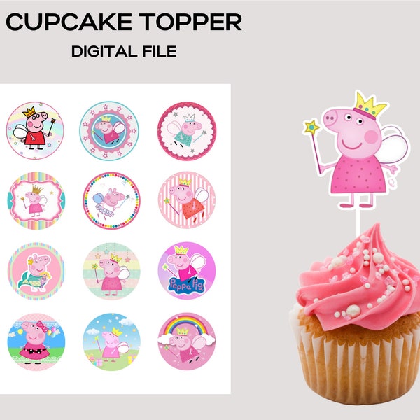 Pig Cupcake Topper, Pig Birthday Party, Fairy Pig Party