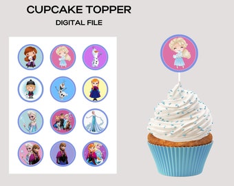 Topper de cupcake congelado, topper de cupcake de Elsa, topper de princesa de hielo, fiesta congelada