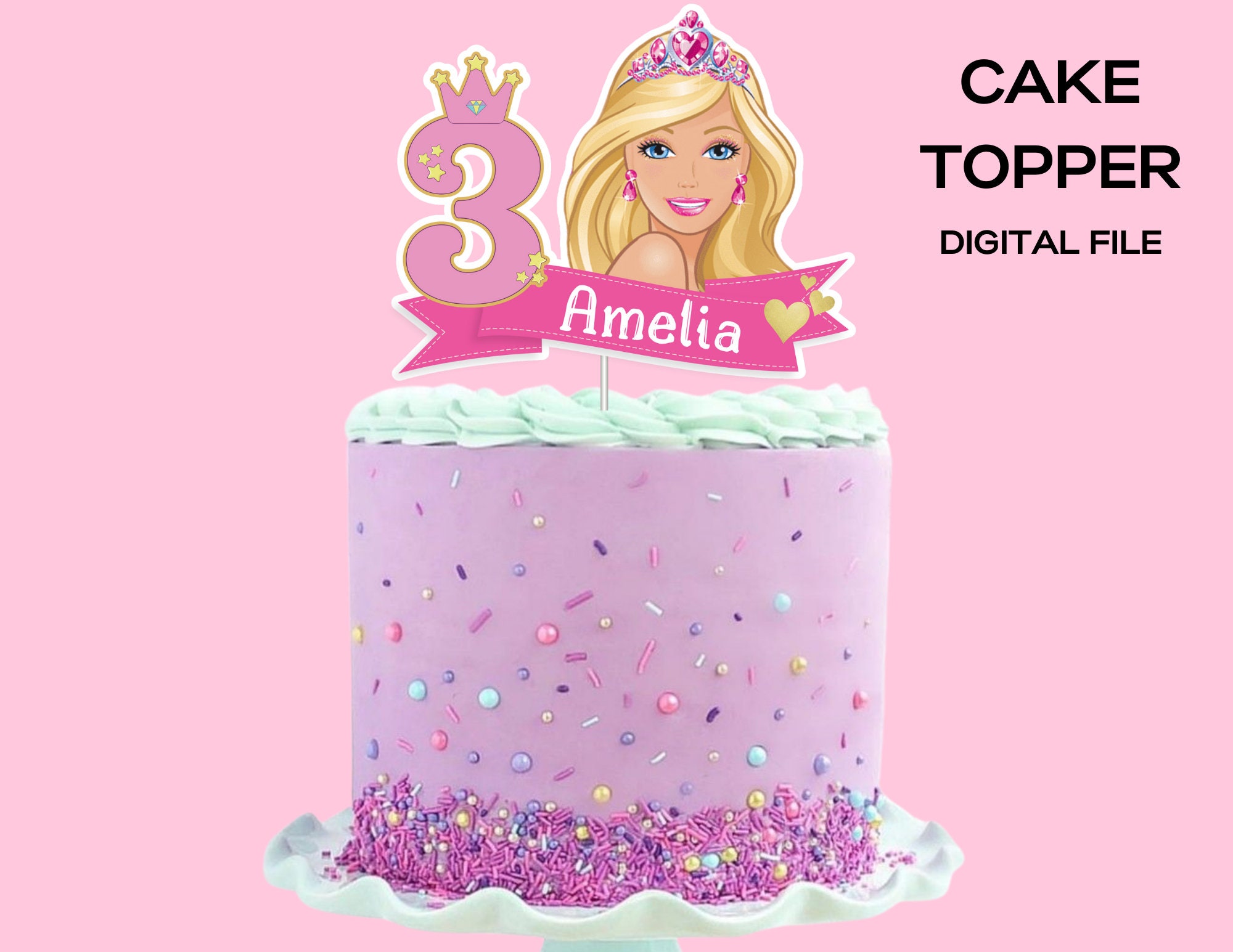 Cake topper compleanno articolo tema barbie Modello codice: PB 49 V –  Inviti Design