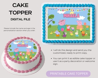 Pink Pig Cake Topper, Pig Cake Topper, Printable Cake Topper