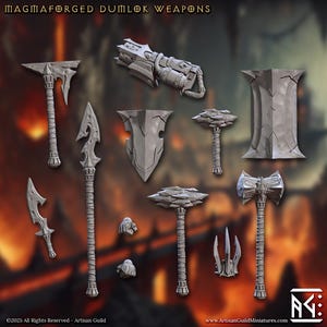 Magmaforged Dumlok Weapons -- SET of 12 -- Miniature (Painted or Unpainted) | Artisan Guild