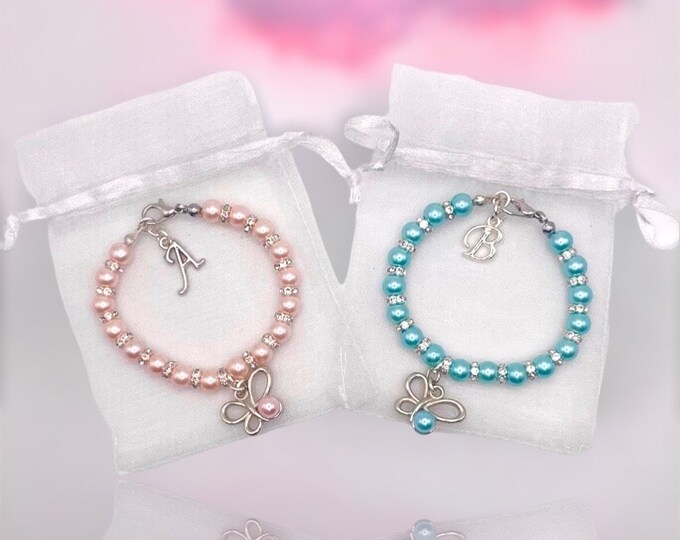 2 Custom Beaded Friendship Bracelets with Butterfly Charms : Personalised Keepsakes - Gift Bag