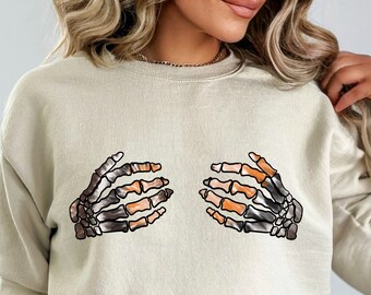 Halloween Skeleton Hands Sweatshirt - Funny Fall Shirt, Spooky Season Gift, Women's Fall Sweater, Halloween Costume Top, Oversized Graphic