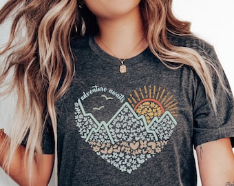 Adventure Awaits Shirt, Adventure Shirt, Nature Lover Shirt, Camping Shirts, Mountain TShirt, Hiker TShirts, Camping Gift, Vacation Shirt