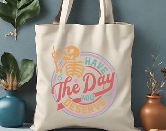 Unique Skeleton Tote Bag - Eco-Friendly Cotton Canvas Bag for Shopping, Books, and Laptop, Perfect Women's Gift for Birthdays & Everyday Use