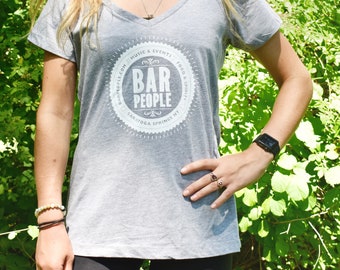 Bar People Saratoga Springs NY - Women's Short Sleeve V-Neck Tee - Gray