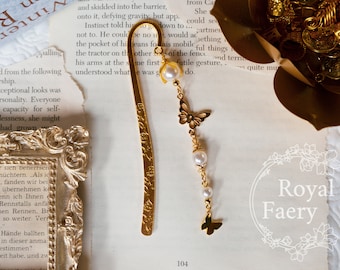 Butterfly Gold Pearl Metal Bookmark Lesezeichen | Dark Academia Light Academia Royaltycore Fairycore Cottagcore Princesscore Fantasy Witch