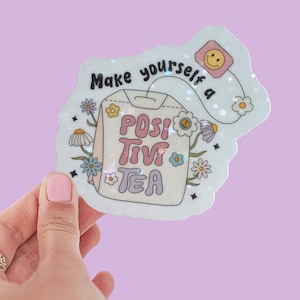 Positieve sticker| Sticker geestelijke gezondheid| Sticker theeliefhebbers| Retrosticker| Subtle Star Sparkle holografische gelamineerde spatwaterdichte sticker
