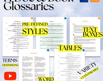 Plantillas de glosario: 14 estilos para MS Word y Apple Pages (descarga digital)