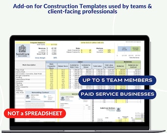 Licencia digital para uso comercial: Plantillas de hojas de cálculo de construcción (equipo de 5)