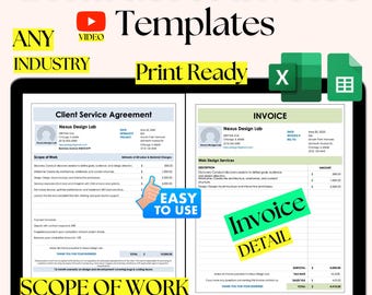 Contrato de cliente, plantilla de factura, acuerdo de servicio, facturación de cliente, Excel, Hojas de cálculo de Google
