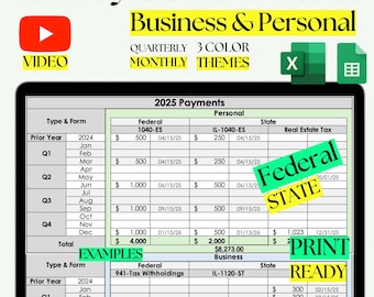 Rastreador de pago de impuestos trimestrales: plantilla de Google Sheets y Excel (descarga digital);