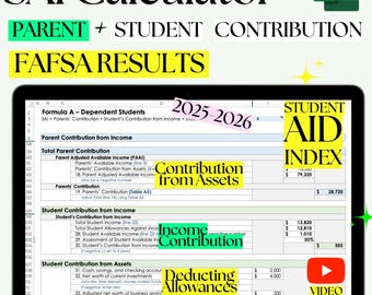 Calculadora FAFSA de SAI: Hoja de cálculo del índice de ayuda estudiantil (Excel y Hojas de cálculo de Google)