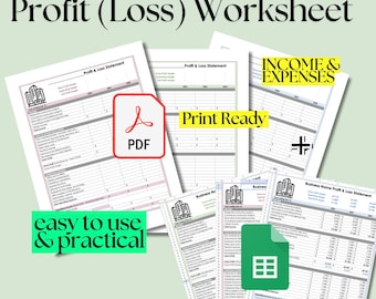 Pérdidas y ganancias empresariales, ingresos y gastos, margen operativo, beneficio neto, hoja de cálculo, hojas de cálculo de Google, PDF, para imprimir y leer