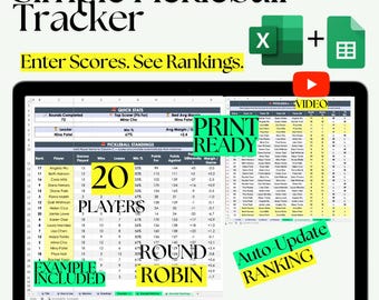 Pickleball Tournament and League Tracker – Standings, Stats & Rankings | Excel Template | Google Sheets