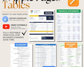 Apple Pages Table Templates – Invoice, Financial Statements (Instant Download)