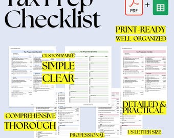 Lista de verificación para la preparación de impuestos: Plantilla personalizable en PDF y Hojas de cálculo de Google (2025-2026)