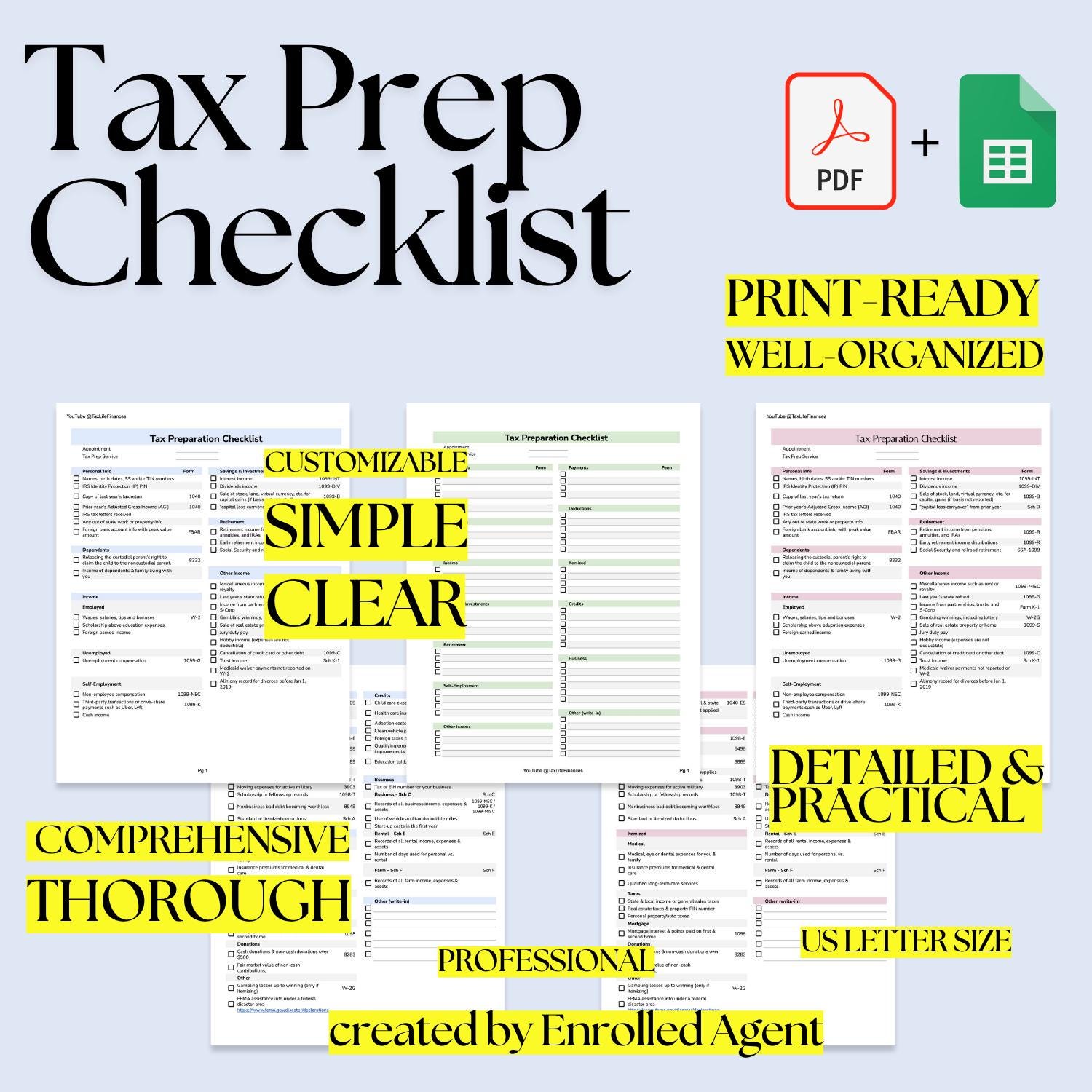 Tax Preparation Checklist: Customizable PDF & Google Sheets Template ...