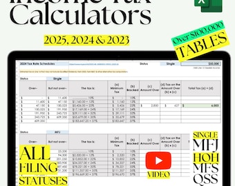 Calculadora de impuestos: Impuesto sobre la renta 2025, 2024 y 2023, Formulario 1040 (Excel y PDF)