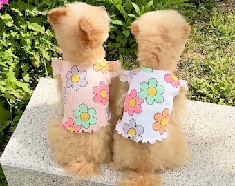 KiKi Flower Crop T-Shirt | Dog Tee | Dog Shirt Tops | Dog T-Shirt | Dog Puppy Clothing | Dog Pet Apparel|Clothes for Dog, Puppy|Pet Clothing