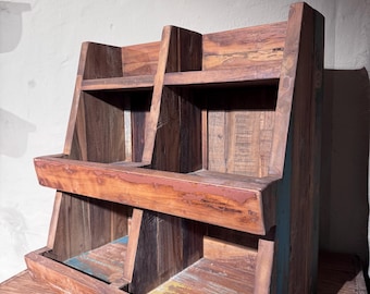 Rustic vegetable rack | Herb rack made from reclaimed wood | Kitchen rack made from recycled teak - unique colors - vintage 60-100 years old