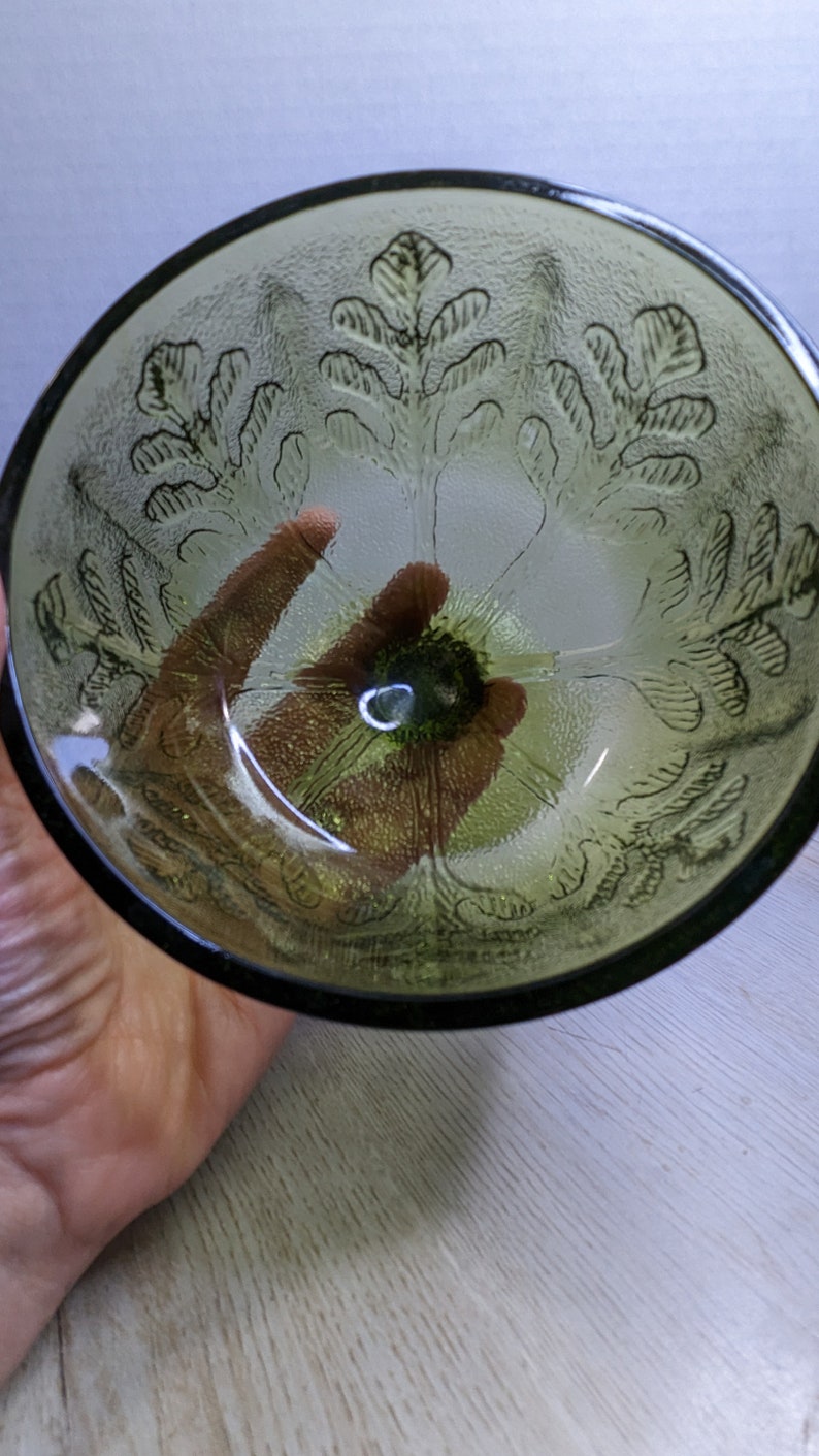 Vintage Green Glass Compote Pedestal Bowl FTD 1978 Etsy